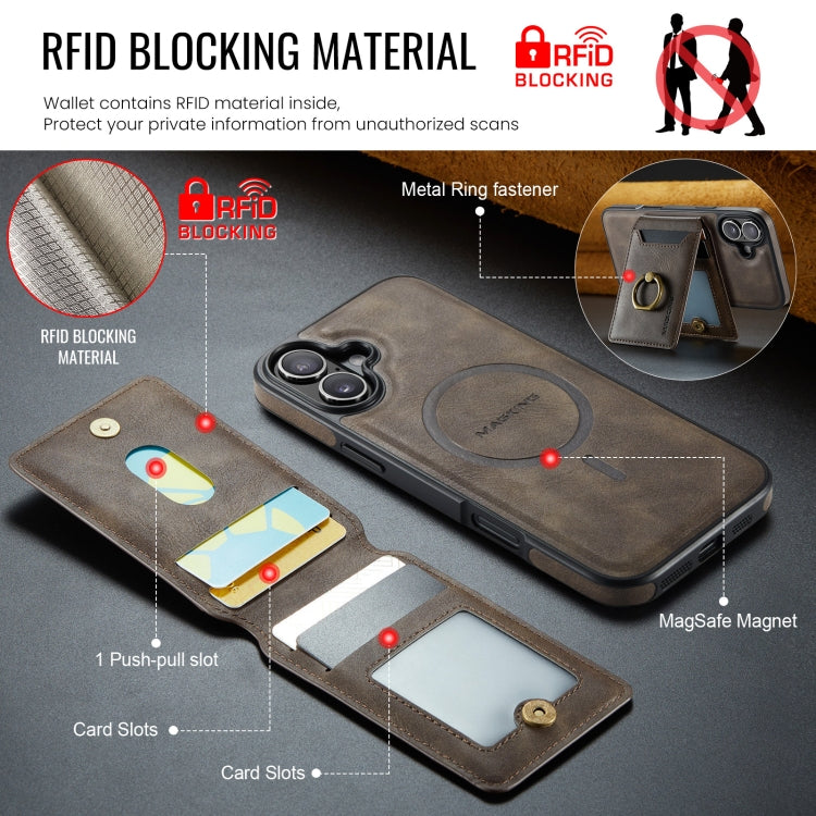 For iPhone 16 Plus DG.MING K1 MagSafe Detachable Wallet RFID Back Cover Phone Case(Coffee)