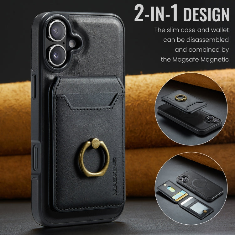 For iPhone 16 Plus DG.MING K1 MagSafe Detachable Wallet RFID Back Cover Phone Case(Black)
