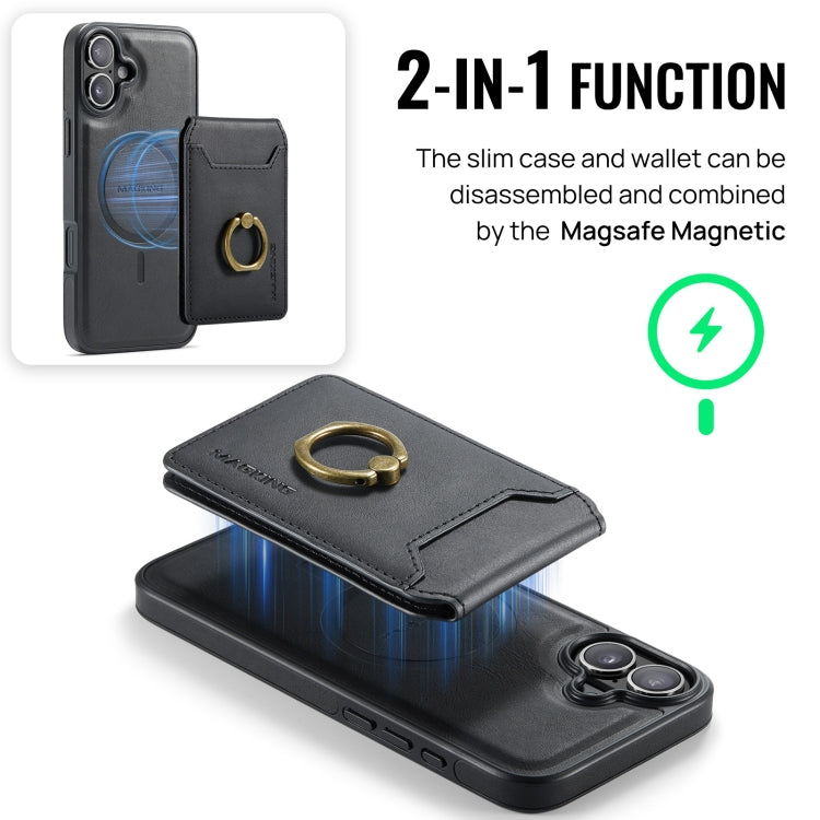 For iPhone 16 Plus DG.MING K1 MagSafe Detachable Wallet RFID Back Cover Phone Case(Black)