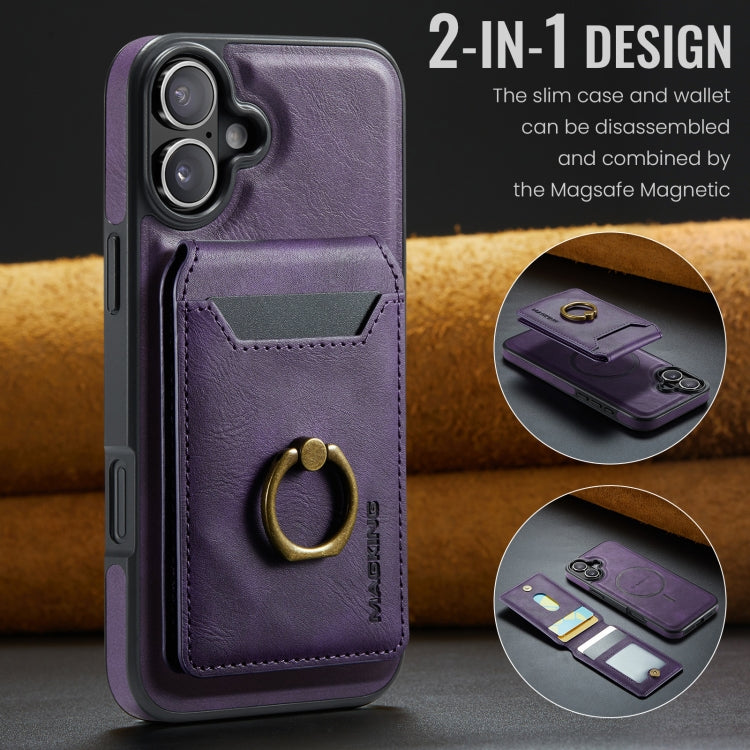 For iPhone 16 Plus DG.MING K1 MagSafe Detachable Wallet RFID Back Cover Phone Case(Purple)