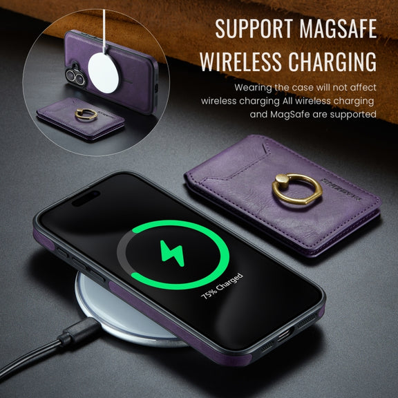 For iPhone 16 Plus DG.MING K1 MagSafe Detachable Wallet RFID Back Cover Phone Case(Purple)