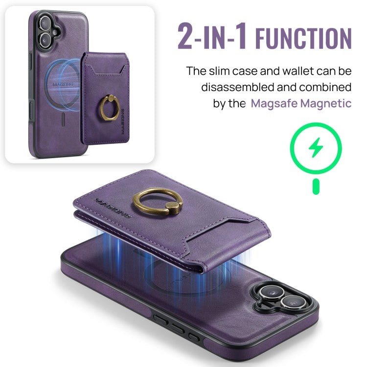 For iPhone 16 Plus DG.MING K1 MagSafe Detachable Wallet RFID Back Cover Phone Case(Purple)