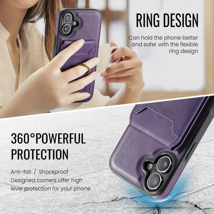 For iPhone 16 Plus DG.MING K1 MagSafe Detachable Wallet RFID Back Cover Phone Case(Purple)