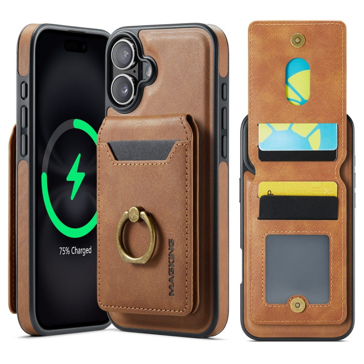 For iPhone 16 Plus DG.MING K1 MagSafe Detachable Wallet RFID Back Cover Phone Case(Brown)