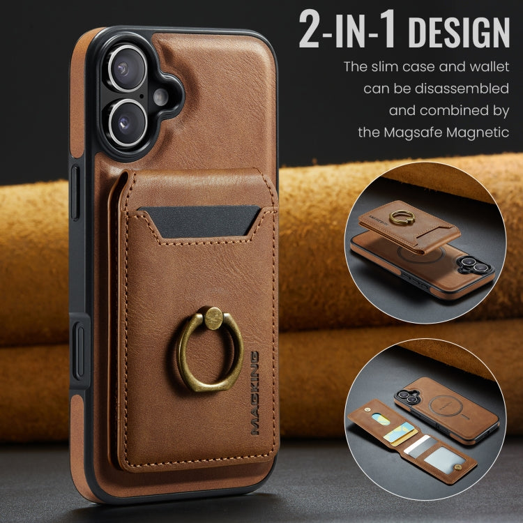 For iPhone 16 Plus DG.MING K1 MagSafe Detachable Wallet RFID Back Cover Phone Case(Brown)