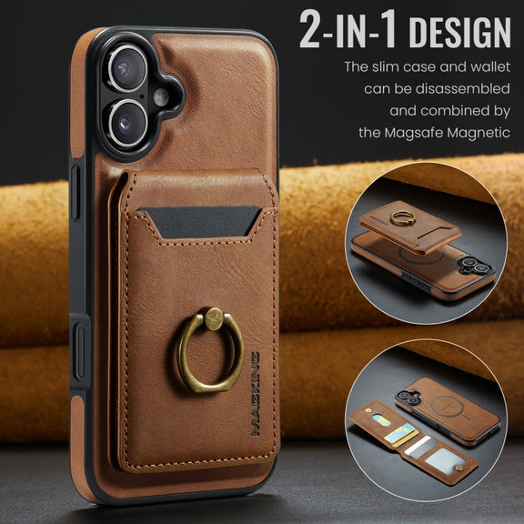 For iPhone 16 Plus DG.MING K1 MagSafe Detachable Wallet RFID Back Cover Phone Case(Brown)