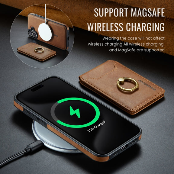 For iPhone 16 Plus DG.MING K1 MagSafe Detachable Wallet RFID Back Cover Phone Case(Brown)