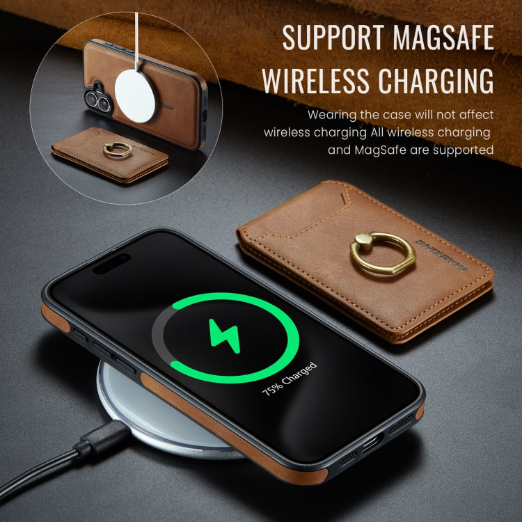 For iPhone 16 Plus DG.MING K1 MagSafe Detachable Wallet RFID Back Cover Phone Case(Brown)