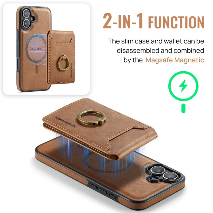 For iPhone 16 Plus DG.MING K1 MagSafe Detachable Wallet RFID Back Cover Phone Case(Brown)