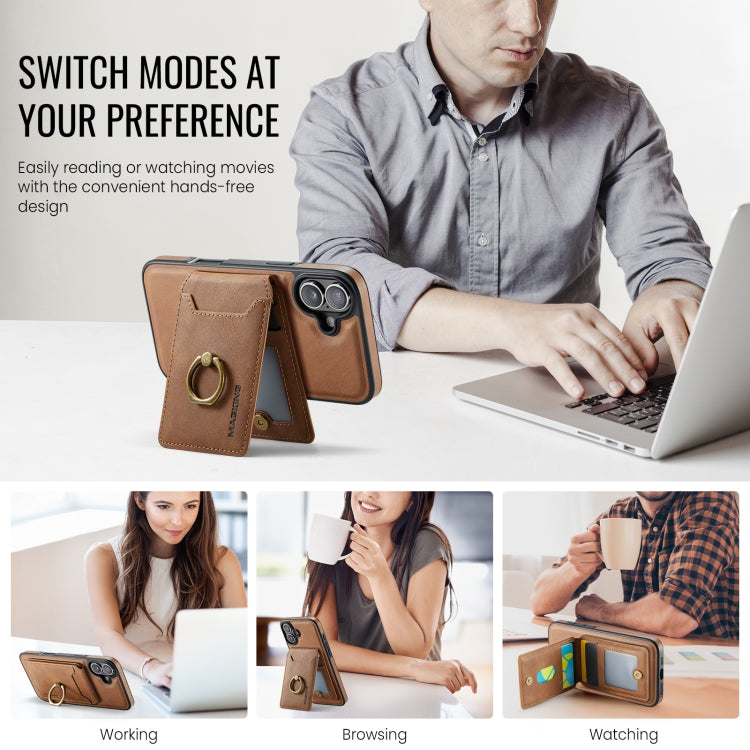 For iPhone 16 Plus DG.MING K1 MagSafe Detachable Wallet RFID Back Cover Phone Case(Brown)
