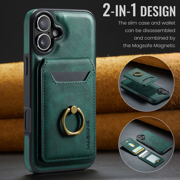 For iPhone 16 Plus DG.MING K1 MagSafe Detachable Wallet RFID Back Cover Phone Case(Green)