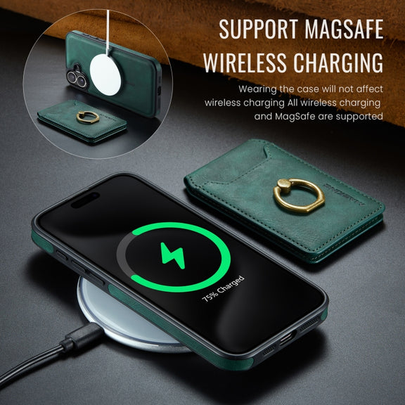 For iPhone 16 Plus DG.MING K1 MagSafe Detachable Wallet RFID Back Cover Phone Case(Green)