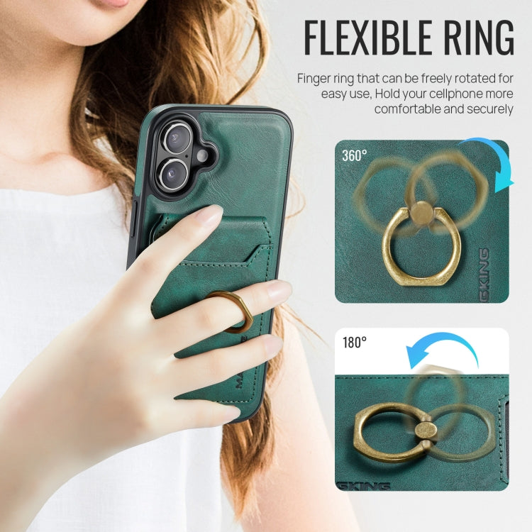 For iPhone 16 Plus DG.MING K1 MagSafe Detachable Wallet RFID Back Cover Phone Case(Green)