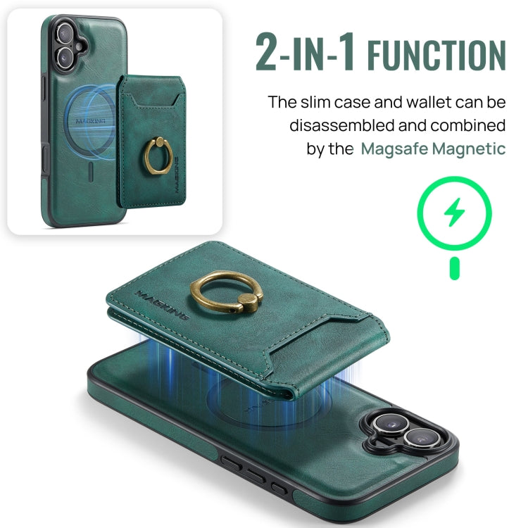 For iPhone 16 Plus DG.MING K1 MagSafe Detachable Wallet RFID Back Cover Phone Case(Green)