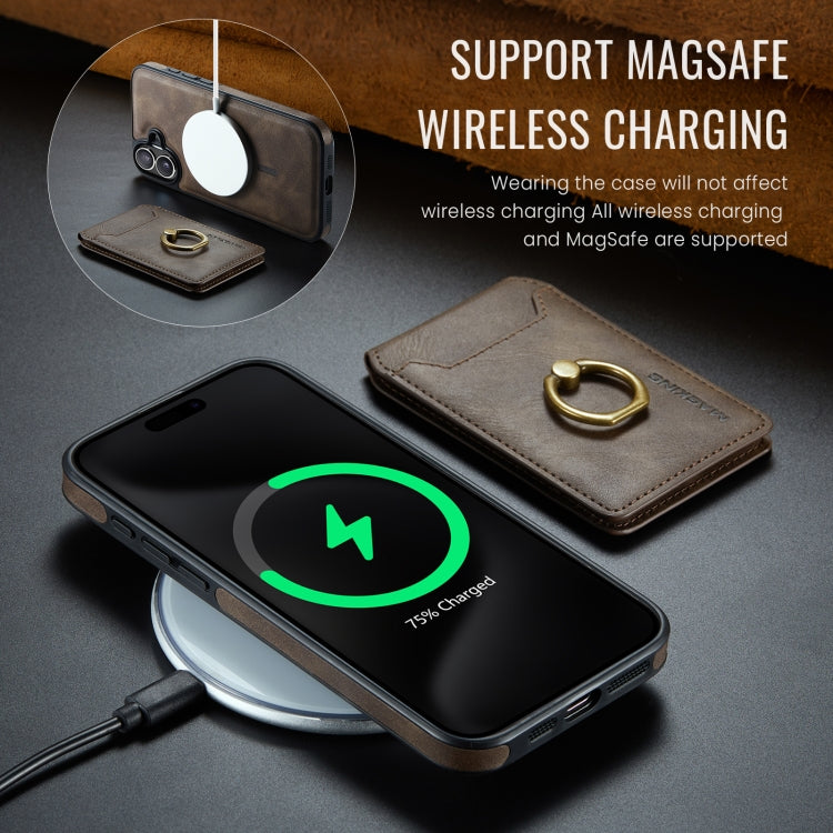 For iPhone 16 DG.MING K1 MagSafe Detachable Wallet RFID Back Cover Phone Case(Coffee)