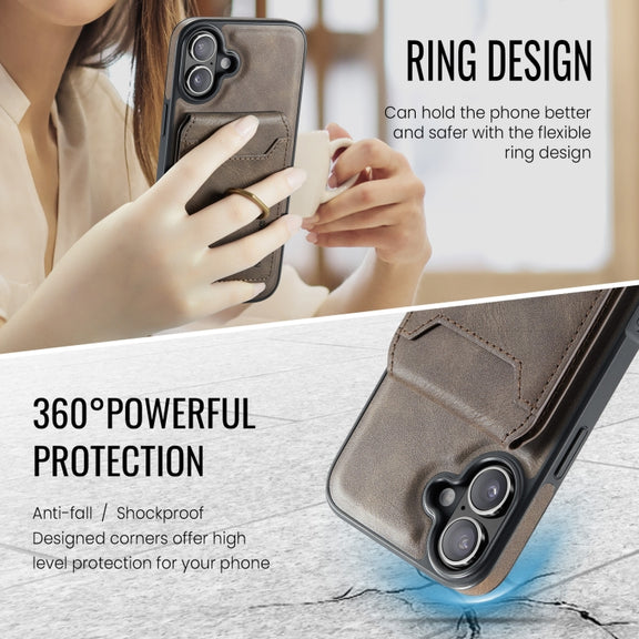 For iPhone 16 DG.MING K1 MagSafe Detachable Wallet RFID Back Cover Phone Case(Coffee)