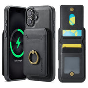 For iPhone 16 DG.MING K1 MagSafe Detachable Wallet RFID Back Cover Phone Case(Black)