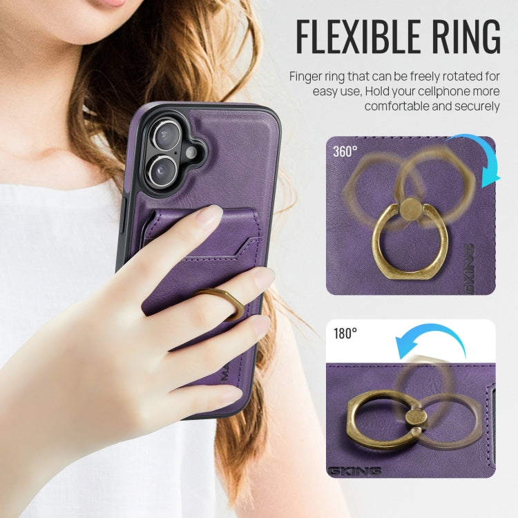 For iPhone 16 DG.MING K1 MagSafe Detachable Wallet RFID Back Cover Phone Case(Purple)