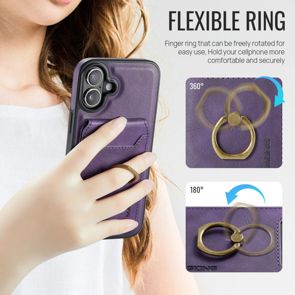 For iPhone 16 DG.MING K1 MagSafe Detachable Wallet RFID Back Cover Phone Case(Purple)