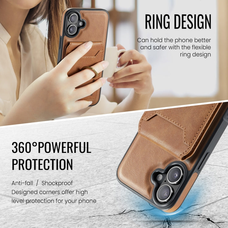 For iPhone 16 DG.MING K1 MagSafe Detachable Wallet RFID Back Cover Phone Case(Brown)