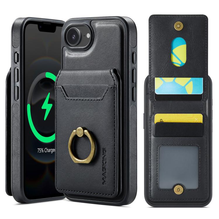 For iPhone 16e DG.MING K1 MagSafe Detachable Wallet RFID Back Cover Phone Case(Black)