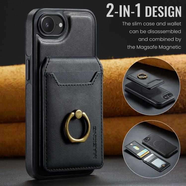 For iPhone 16e DG.MING K1 MagSafe Detachable Wallet RFID Back Cover Phone Case(Black)