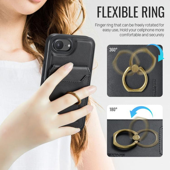 For iPhone 16e DG.MING K1 MagSafe Detachable Wallet RFID Back Cover Phone Case(Black)