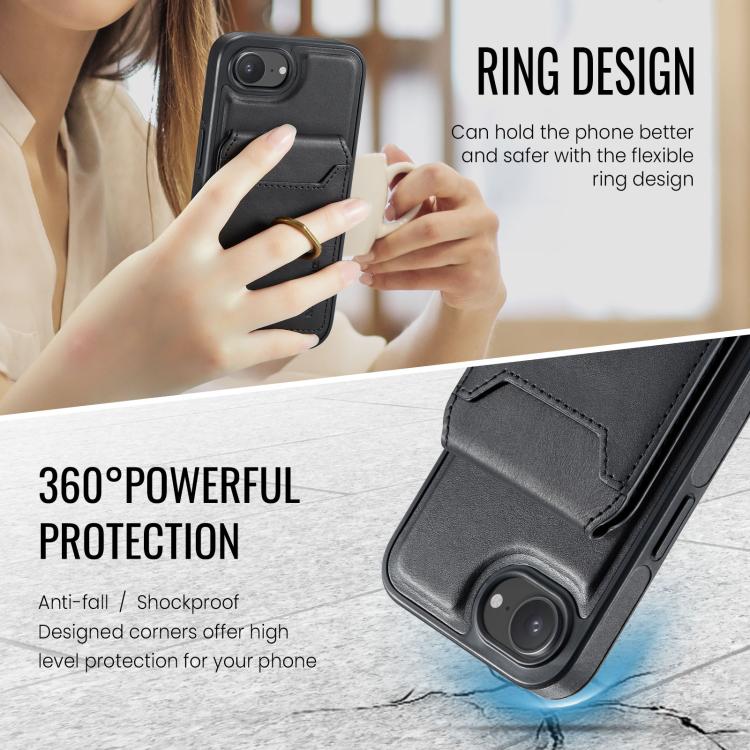 For iPhone 16e DG.MING K1 MagSafe Detachable Wallet RFID Back Cover Phone Case(Black)