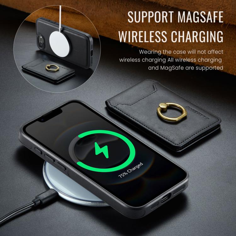 For iPhone 16e DG.MING K1 MagSafe Detachable Wallet RFID Back Cover Phone Case(Black)