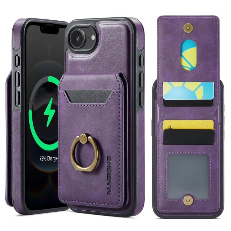 For iPhone 16e DG.MING K1 MagSafe Detachable Wallet RFID Back Cover Phone Case(Purple)