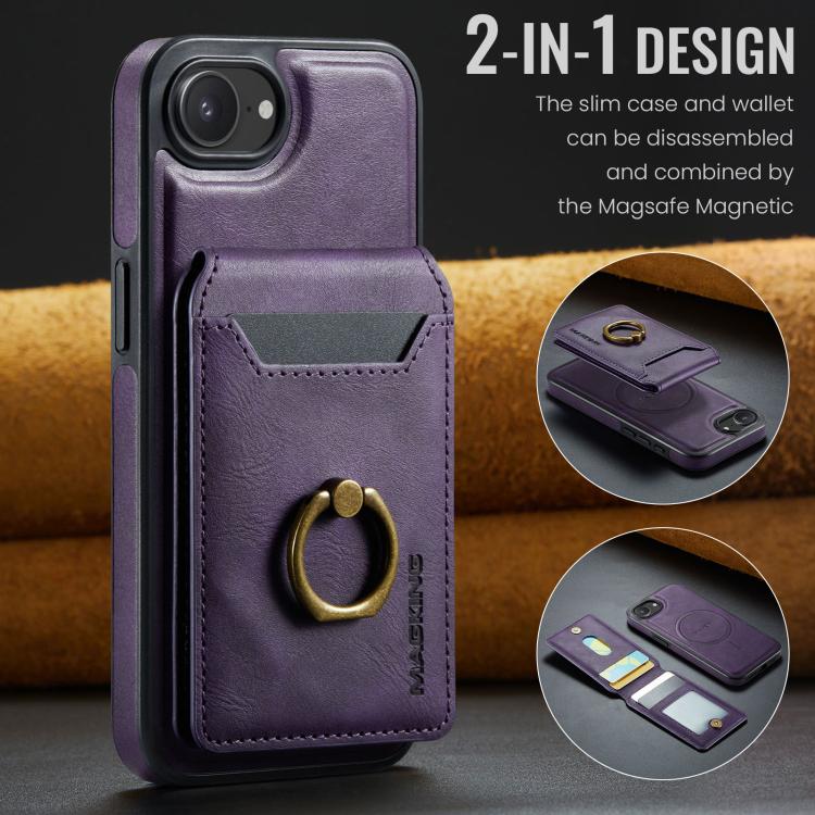 For iPhone 16e DG.MING K1 MagSafe Detachable Wallet RFID Back Cover Phone Case(Purple)