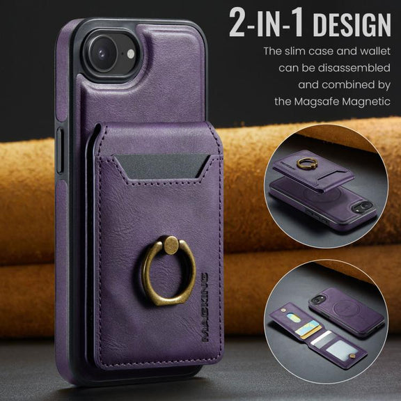 For iPhone 16e DG.MING K1 MagSafe Detachable Wallet RFID Back Cover Phone Case(Purple)