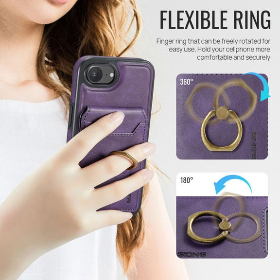 For iPhone 16e DG.MING K1 MagSafe Detachable Wallet RFID Back Cover Phone Case(Purple)