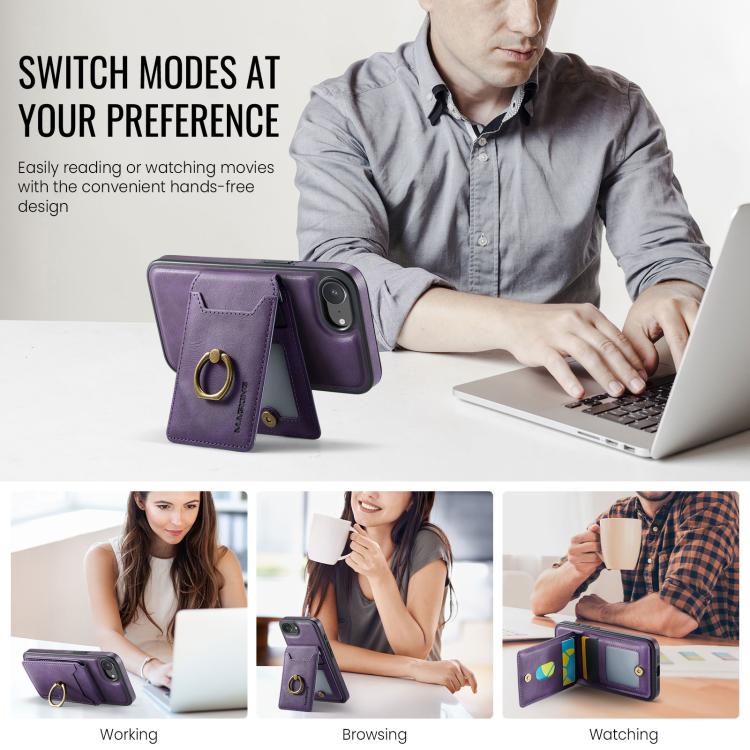 For iPhone 16e DG.MING K1 MagSafe Detachable Wallet RFID Back Cover Phone Case(Purple)