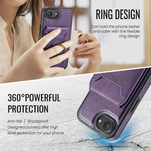 For iPhone 16e DG.MING K1 MagSafe Detachable Wallet RFID Back Cover Phone Case(Purple)