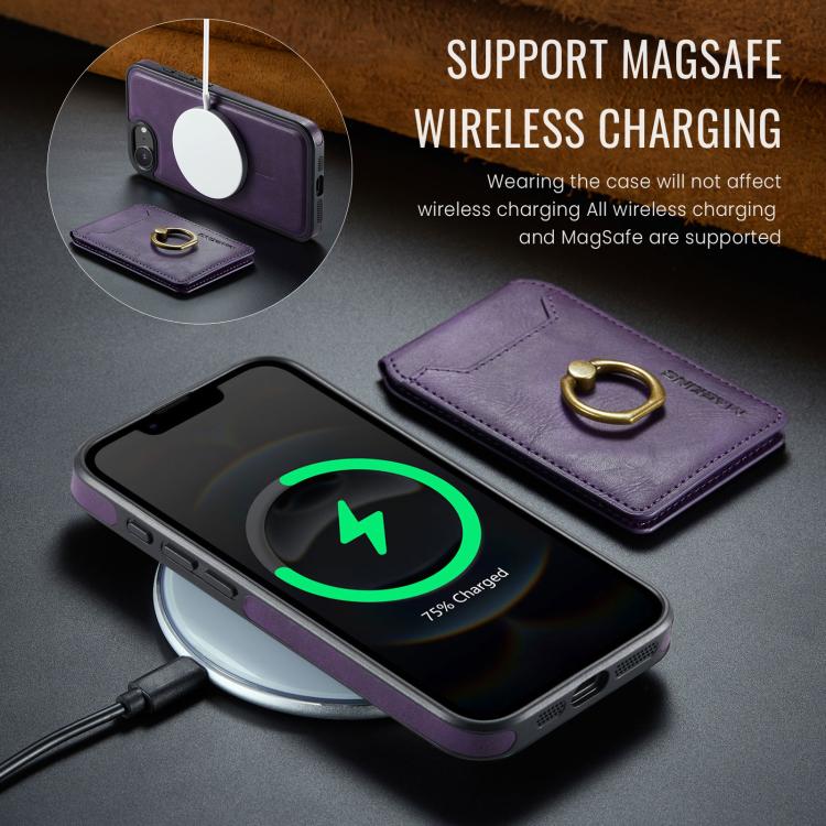 For iPhone 16e DG.MING K1 MagSafe Detachable Wallet RFID Back Cover Phone Case(Purple)
