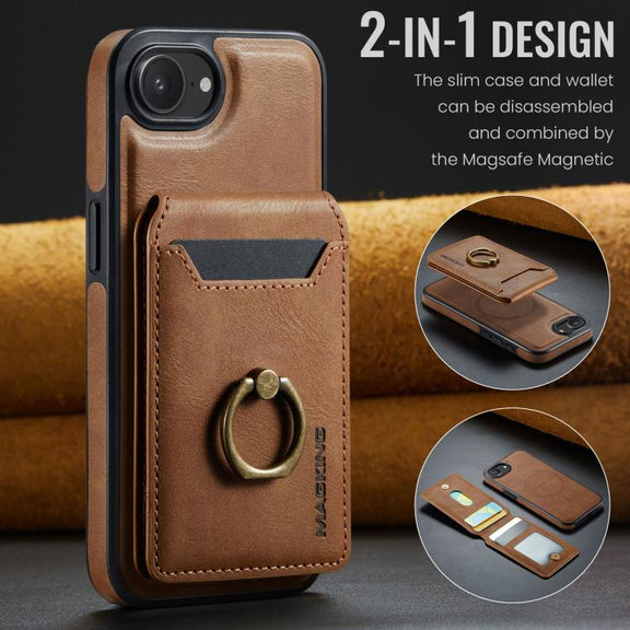 For iPhone 16e DG.MING K1 MagSafe Detachable Wallet RFID Back Cover Phone Case(Brown)