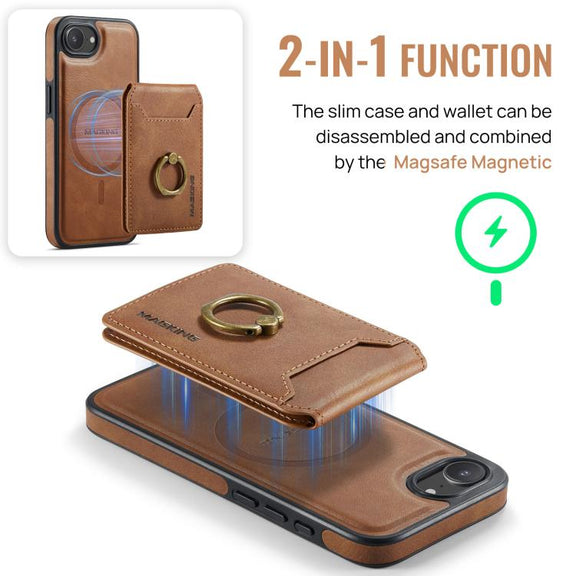 For iPhone 16e DG.MING K1 MagSafe Detachable Wallet RFID Back Cover Phone Case(Brown)