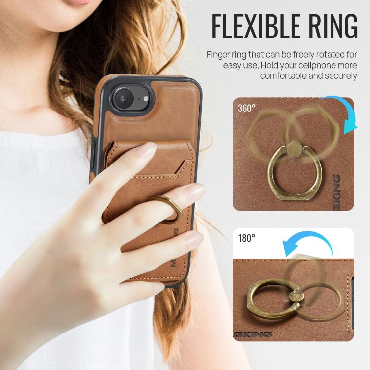 For iPhone 16e DG.MING K1 MagSafe Detachable Wallet RFID Back Cover Phone Case(Brown)