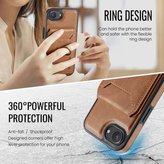 For iPhone 16e DG.MING K1 MagSafe Detachable Wallet RFID Back Cover Phone Case(Brown)