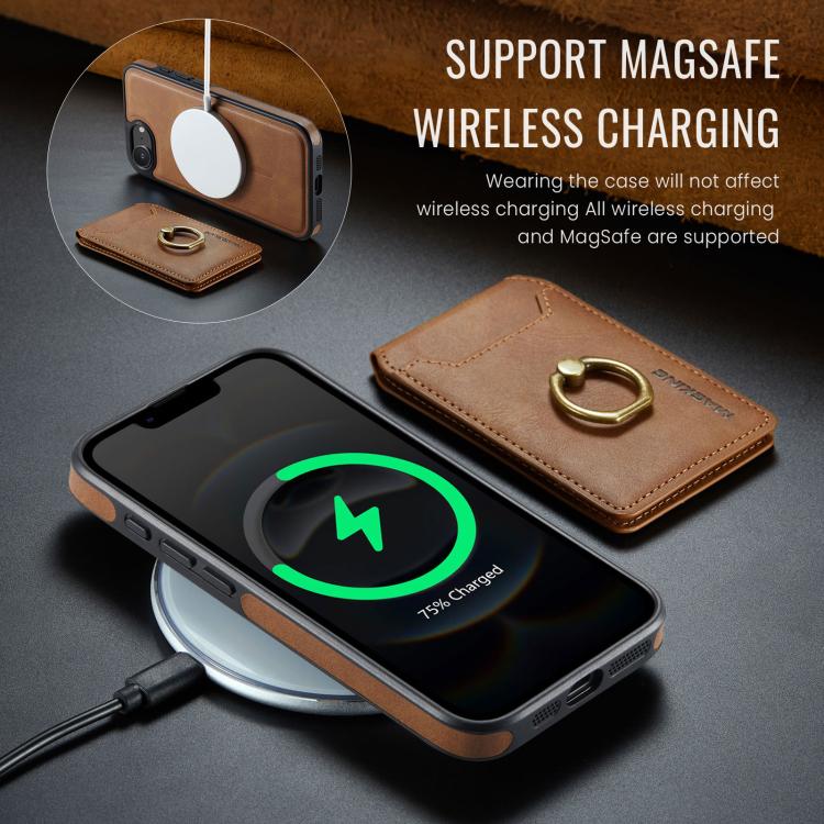 For iPhone 16e DG.MING K1 MagSafe Detachable Wallet RFID Back Cover Phone Case(Brown)