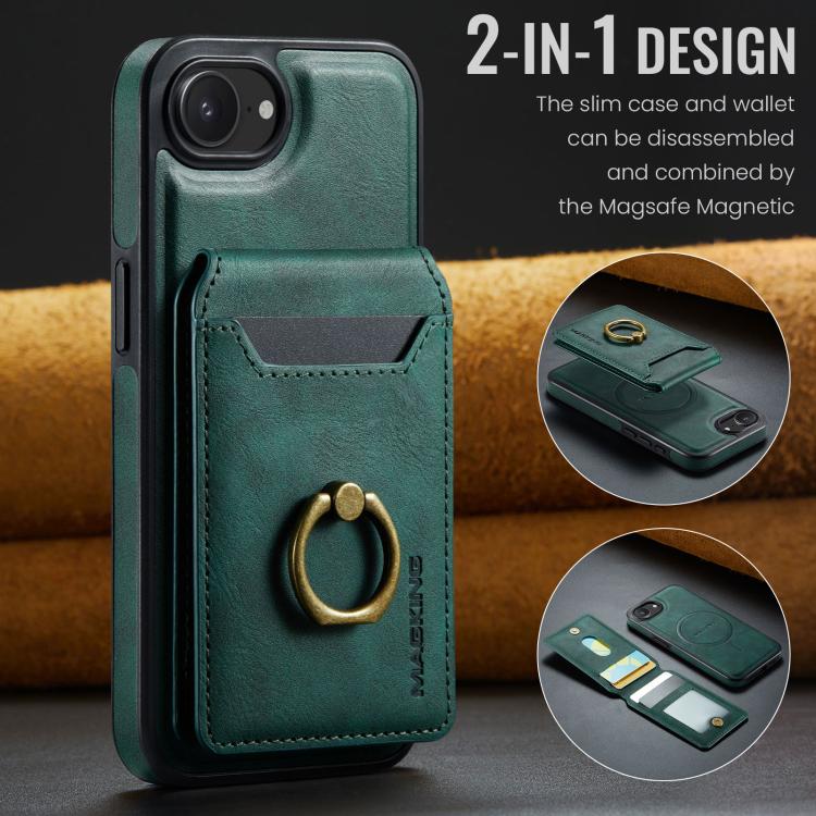 For iPhone 16e DG.MING K1 MagSafe Detachable Wallet RFID Back Cover Phone Case(Green)