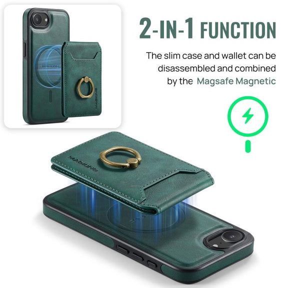 For iPhone 16e DG.MING K1 MagSafe Detachable Wallet RFID Back Cover Phone Case(Green)