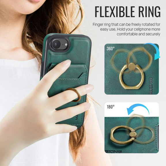 For iPhone 16e DG.MING K1 MagSafe Detachable Wallet RFID Back Cover Phone Case(Green)