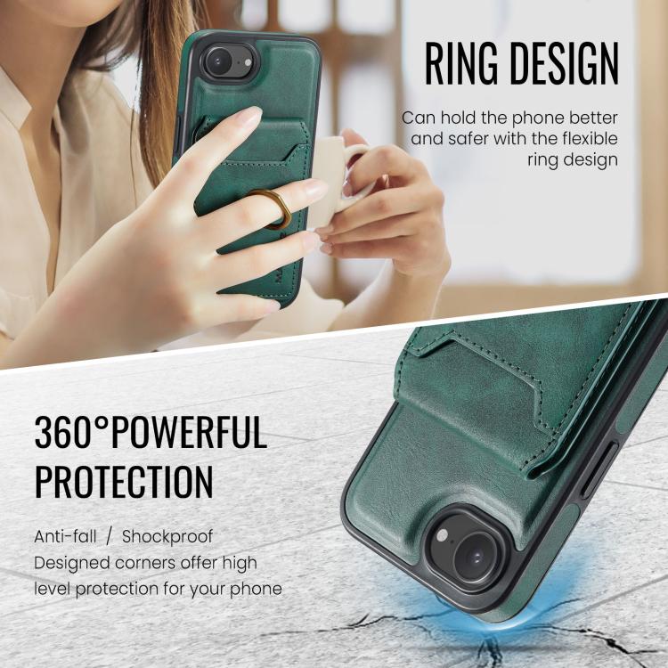 For iPhone 16e DG.MING K1 MagSafe Detachable Wallet RFID Back Cover Phone Case(Green)