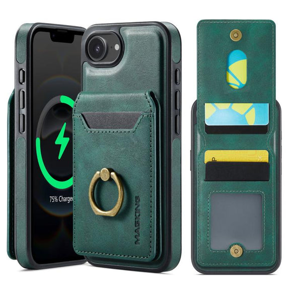 For iPhone 16e DG.MING K1 MagSafe Detachable Wallet RFID Back Cover Phone Case(Green)