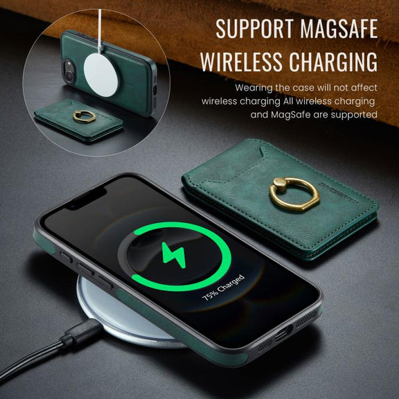 For iPhone 16e DG.MING K1 MagSafe Detachable Wallet RFID Back Cover Phone Case(Green)
