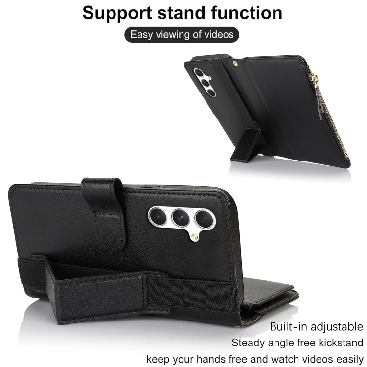 For Samsung Galaxy S24 5G Wristband Holder Zipper Purse RFID Leather Phone Case(Black)