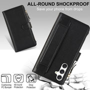 For Samsung Galaxy S24 5G Wristband Holder Zipper Purse RFID Leather Phone Case(Black)