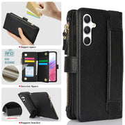 For Samsung Galaxy S24 5G Wristband Holder Zipper Purse RFID Leather Phone Case(Black)